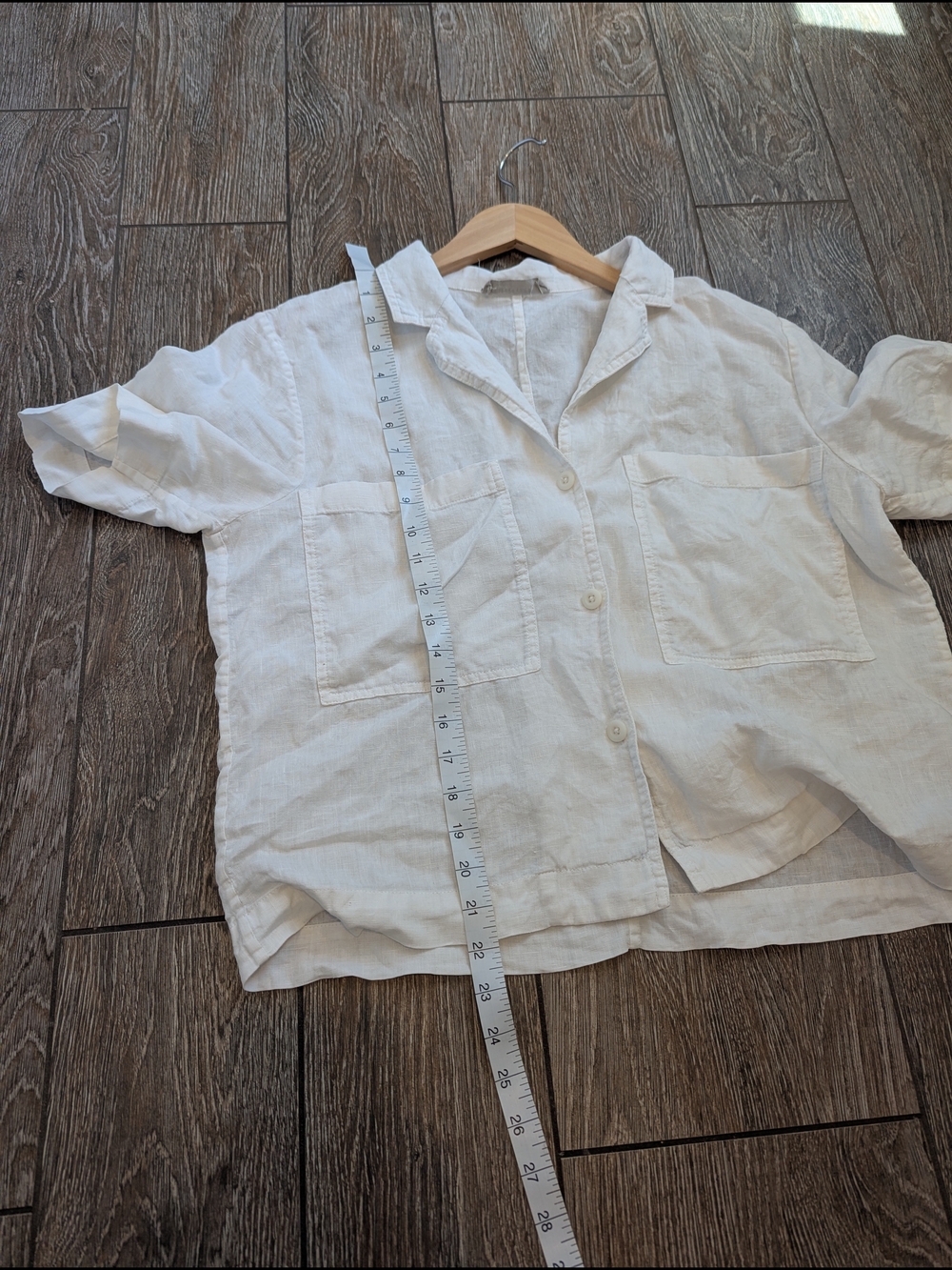 Everlane White Linen Short Sleeve Button Up Shirt Medium Boxy Collared - Picture 6 of 8